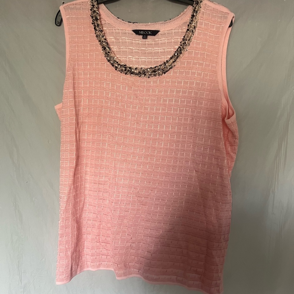 Misook Pink Textured Knit Cardigan & tank single hook pockets 3/4 sleeve XL - Picture 5 of 9